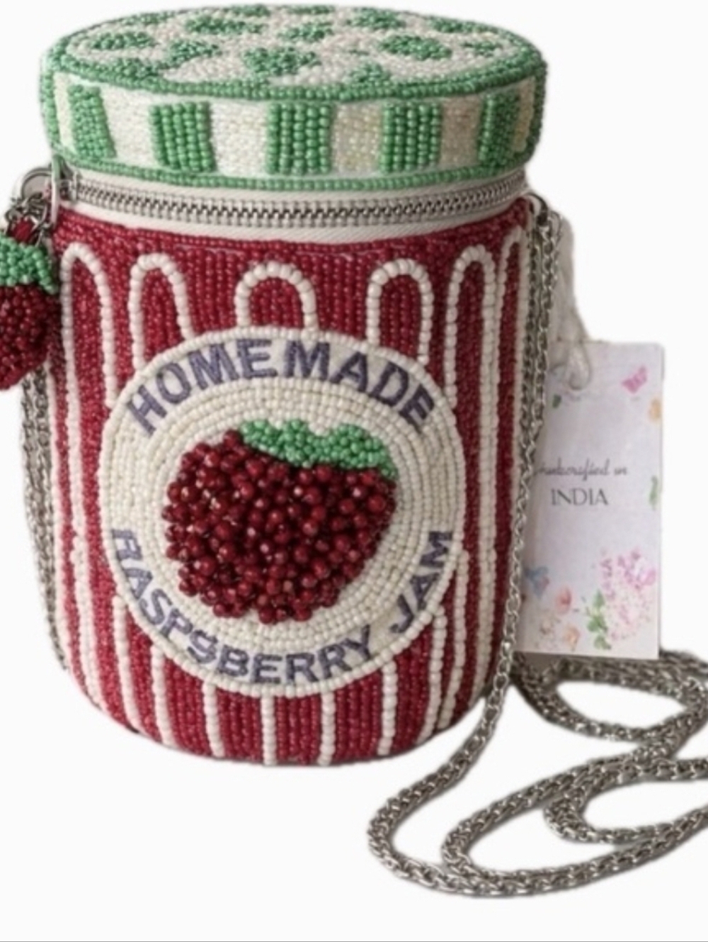 ❤️▪️Made In India ▪️Beaded Raspberry Jam Shoulder Bag - Red & Green